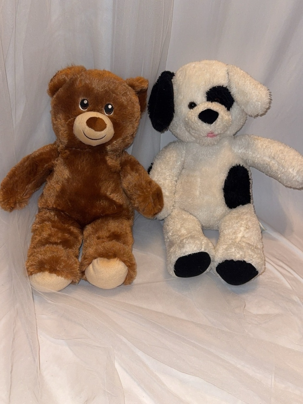2 Build-A-Bear Brown & White Plush Bear and Spot Puppy Set